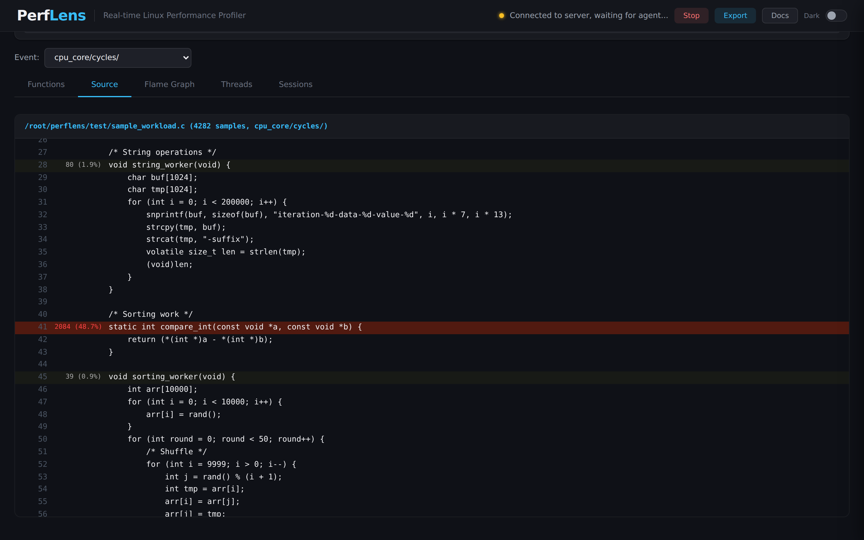 Annotated source with line-level heat map